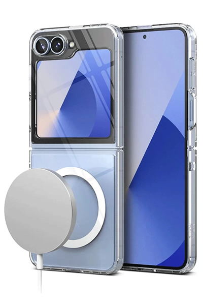 Samsung Galaxy Z Flip 6 Kılıf Magneticsafe Şeffaf Silikon - Şeffaf