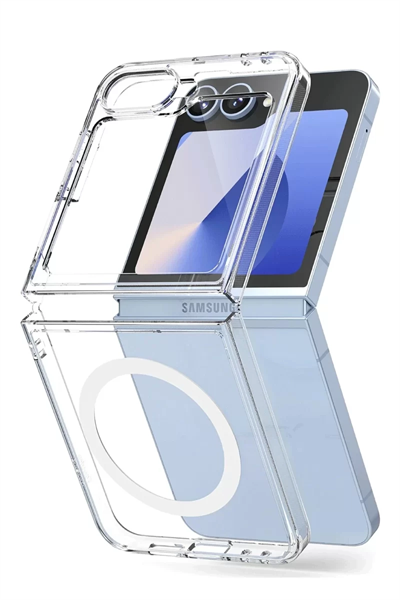 Samsung Galaxy Z Flip 6 Kılıf Magneticsafe Şeffaf Silikon - Şeffaf