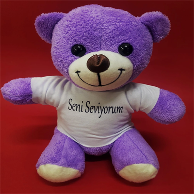 Seni Seviyorum Tişörtlü Mor Peluş Ayıcık