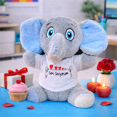 Seni Seviyorum Tişörtlü Peluş Fil