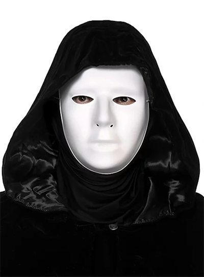 Siyah Kapüşonlu 120 cm Pelerin ve Beyaz Boyanabilir Tam Yüz Maske