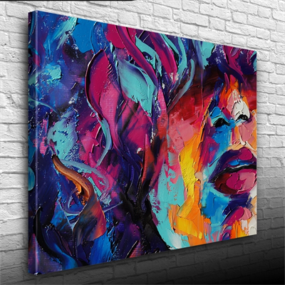 Soyut,  Renkli , Yağlıboya Dokulu Kanvas Tablo 50 x 70