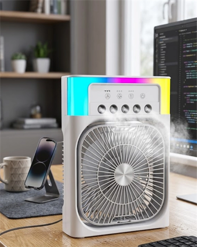 Su Püskürtmeli Mini Klima Fan USB Şarjlı Masaüstü Soğutucu RGB Işıklı