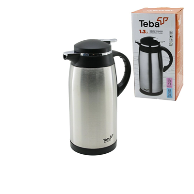 TERMOS TEBA 1.3LT ÇELİK TERMOS İÇ KISMI CAM 12 SAAT SICAK 24 SAAT SOĞUK ÇİFT CONTALI KAPAK