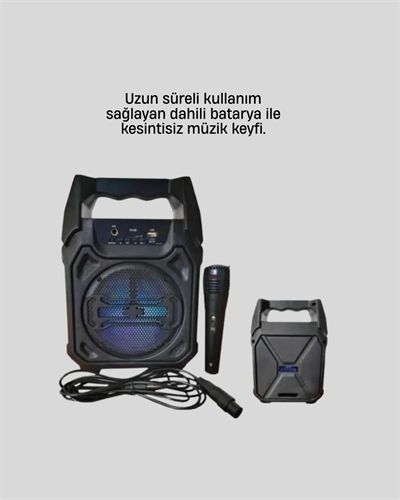 Taşınabilir 6.5” Bluetooth Hoparlör USB TF Kart Mikrofonlu Şarjlı Sistem