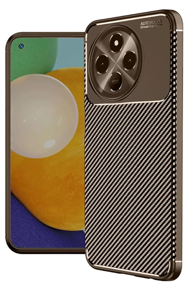 Tecno Spark 30 Pro Kılıf Auto Focus Karbon Kapak - Kahverengi