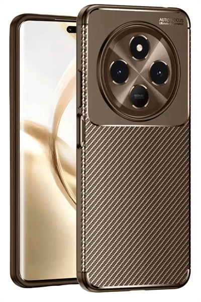 Tecno Spark 30C Kılıf Auto Focus Karbon Kapak - Kahverengi