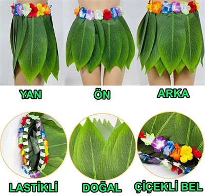 Tropikal Esintili Hawaii Yapraklı Parti Eteği Yetişkin Boy