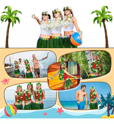 Tropikal Esintili Hawaii Yapraklı Parti Eteği Yetişkin Boy