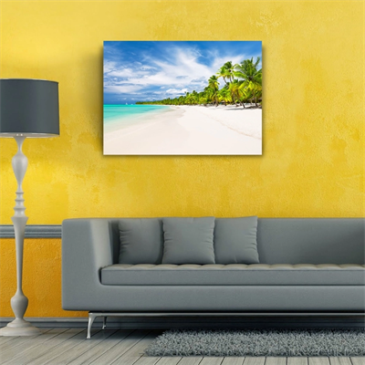 Turkuaz Deniz Palmiyeler ve Bembeyaz Kumsal Kanvas Tablo 50 x 70