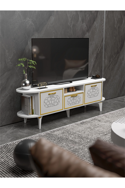 Tv Sehpası Mira Gold 5032 Beyaz 160 Cm 35 Cm 50 Cm