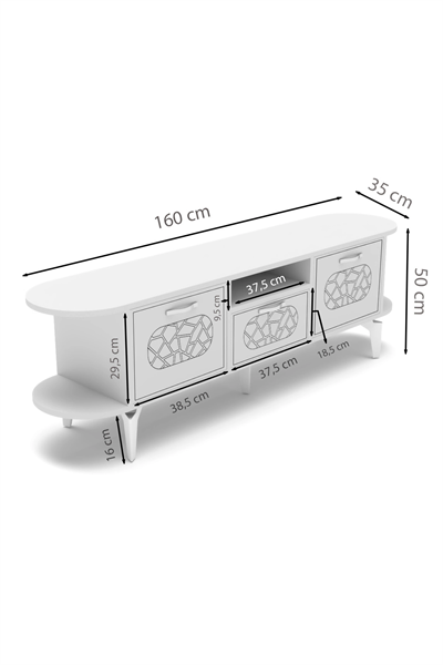 Tv Sehpası Mira Gümüş 5033 Beyaz 160 Cm 35 Cm 50 Cm