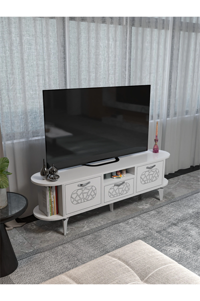 Tv Sehpası Mira Gümüş 5033 Beyaz 160 Cm 35 Cm 50 Cm
