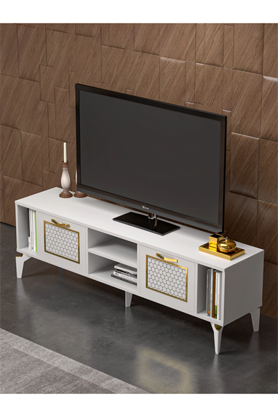 Tv Sehpası Tv Ünitesi Beyaz Gold 160 Cm Linya 5042