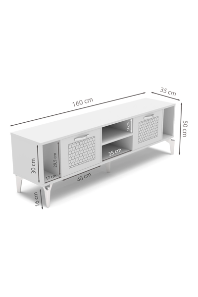 Tv Sehpası Tv Ünitesi Beyaz Gümüş 160 Cm Linya 5043