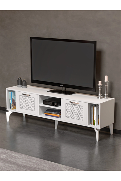Tv Sehpası Tv Ünitesi Beyaz Gümüş 160 Cm Linya 5043