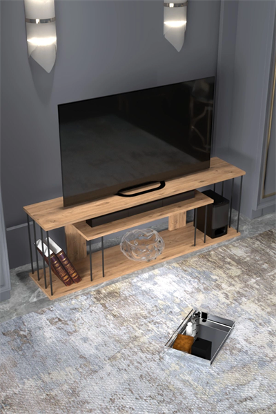 Tv Sehpası Tv Ünitesi Raflı 140 Cm Gzd Plus Atlantik Çam