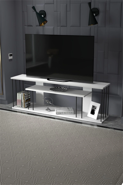 Tv Sehpası Tv Ünitesi Raflı 140 Cm Gzd Plus Beyaz