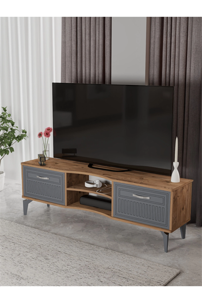 Tv Sehpası Tv Ünitesi Vera Atlantik Çam Antrasit Çizgili 5051