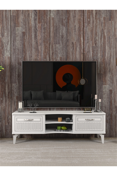 Tv Sehpası Tv Ünitesi Vera Beyaz Çizgili 5053