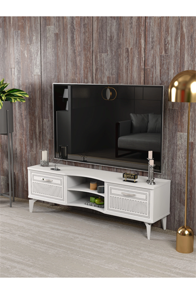 Tv Sehpası Tv Ünitesi Vera Beyaz Çizgili 5053