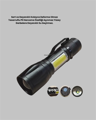 Ultra Dayanıklı 4 Mod Şarjlı Işıldak | Suya ve Darbeye Dayanıklı | 100.000 Saat LED Ömrü