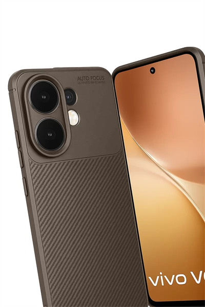 Vivo V60 5G Auto Focus Karbon Kapak - Kahverengi