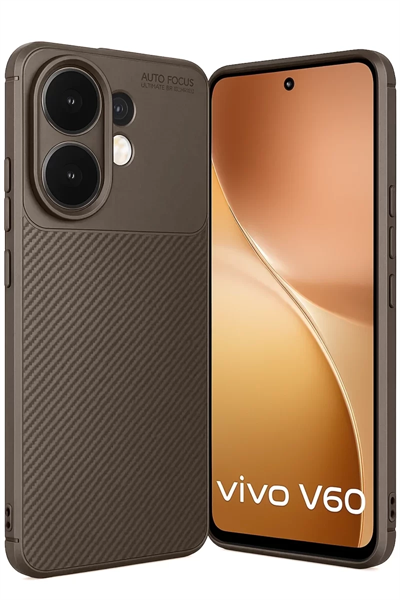 Vivo V60 5G Auto Focus Karbon Kapak - Kahverengi