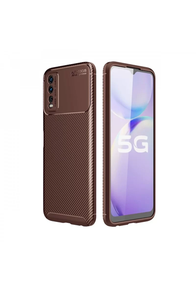 Vivo Y11S Kılıf Auto Focus Karbon Kapak - Kahverengi