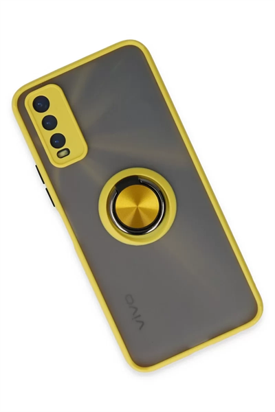 Vivo Y11S Kılıf Montreal Yüzüklü Silikon Kapak - Sarı