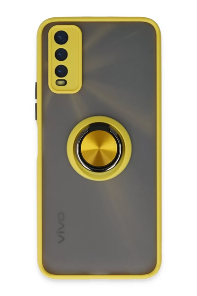 Vivo Y11S Kılıf Montreal Yüzüklü Silikon Kapak - Sarı