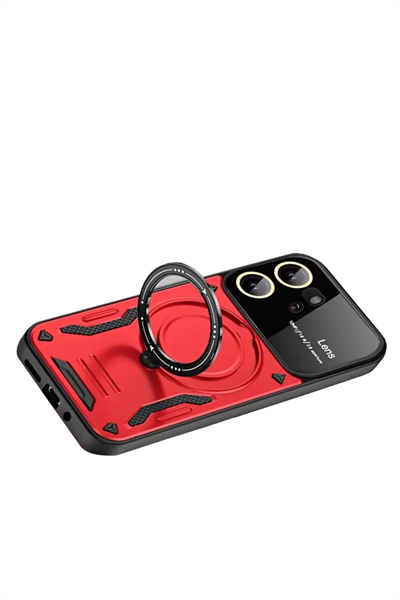 Vivo Y16 Kılıf Joy Lens Standlı Kapak - Kırmızı