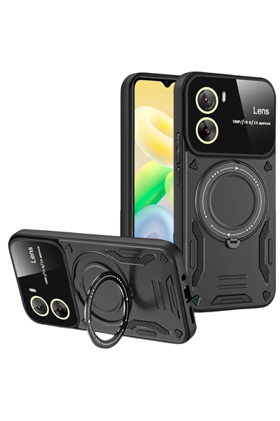 Vivo Y16 Kılıf Joy Lens Standlı Kapak - Siyah