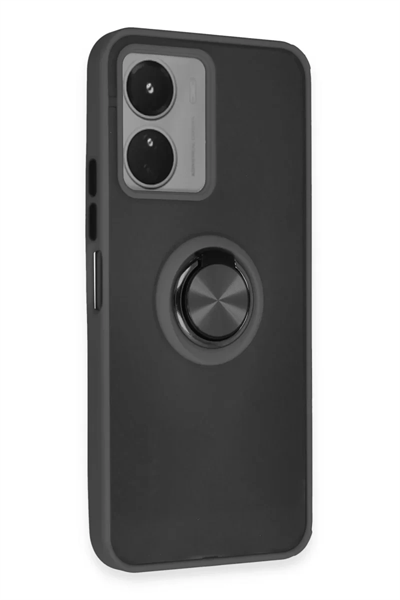 Vivo Y16 Kılıf Montreal Yüzüklü Silikon Kapak - Siyah
