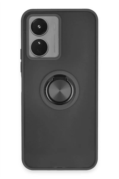 Vivo Y16 Kılıf Montreal Yüzüklü Silikon Kapak - Siyah