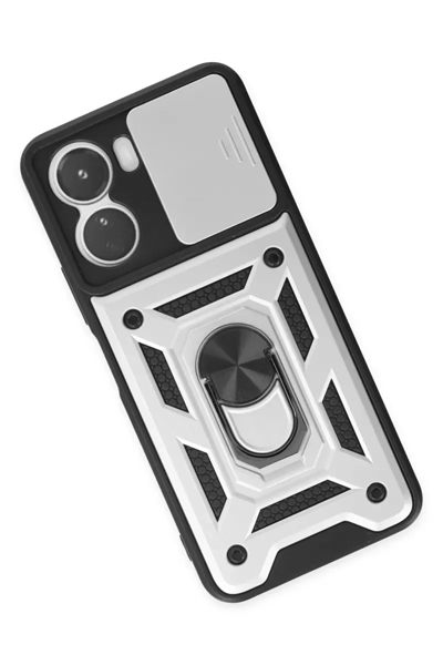 Vivo Y16 Kılıf Pars Lens Yüzüklü Silikon - Gümüş
