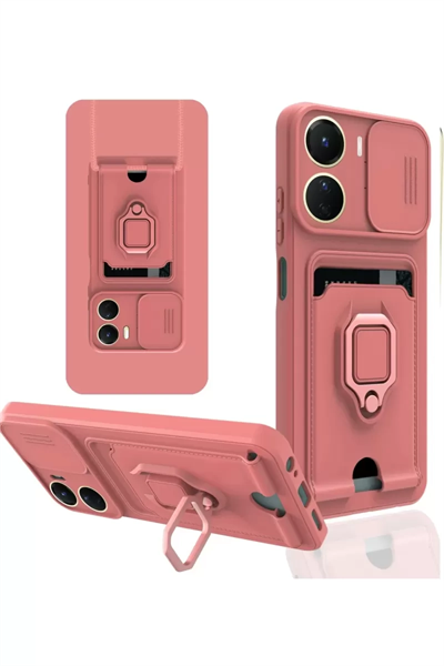 Vivo Y16 Kılıf Zuma Kartvizitli Yüzüklü Silikon - Pembe
