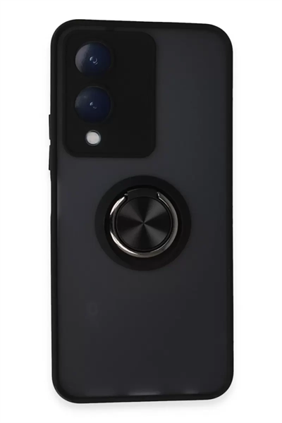 Vivo Y17S Kılıf Montreal Yüzüklü Silikon Kapak - Siyah