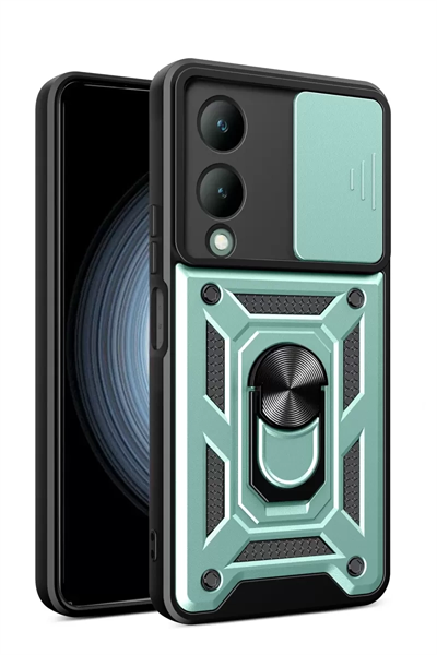 Vivo Y17S Kılıf Pars Lens Yüzüklü Silikon - Yeşil
