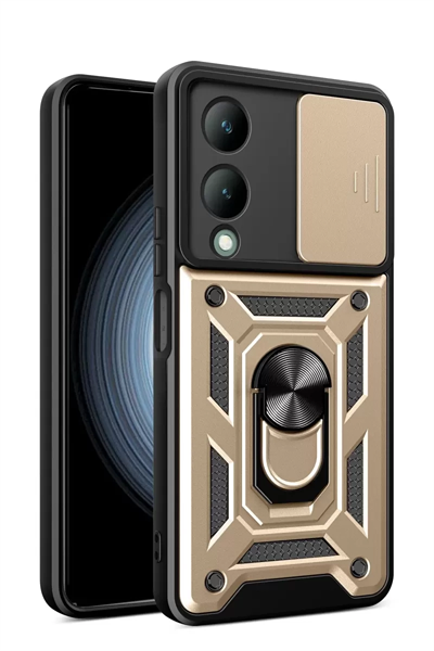 Vivo Y17S Kılıf Pars Lens Yüzüklü Silikon - Gold