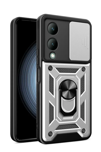 Vivo Y17S Kılıf Pars Lens Yüzüklü Silikon - Gümüş