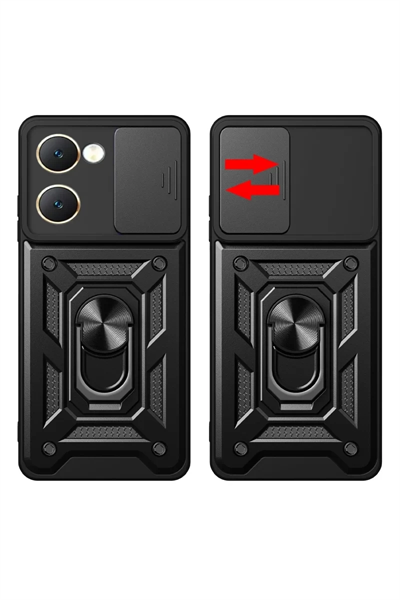 Vivo Y18 Kılıf Pars Lens Yüzüklü Silikon - Siyah