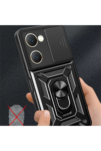 Vivo Y18 Kılıf Pars Lens Yüzüklü Silikon - Siyah