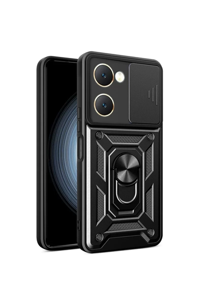 Vivo Y18 Kılıf Pars Lens Yüzüklü Silikon - Siyah