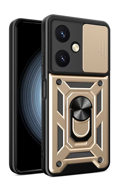 Vivo Y27 Kılıf Pars Lens Yüzüklü Silikon - Gold