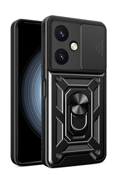 Vivo Y27 Kılıf Pars Lens Yüzüklü Silikon - Siyah