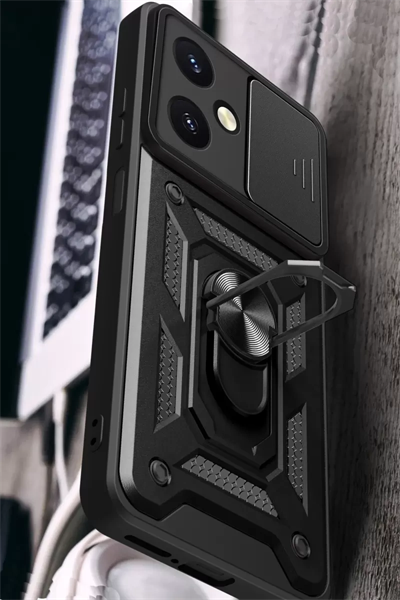 Vivo Y27 Kılıf Pars Lens Yüzüklü Silikon - Gümüş