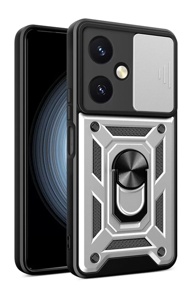 Vivo Y27 Kılıf Pars Lens Yüzüklü Silikon - Gümüş