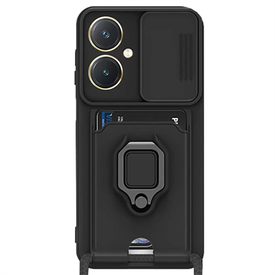 Vivo Y27 Kılıf Zuma Kartvizitli Yüzüklü Silikon - Siyah