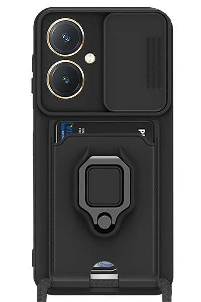 Vivo Y27 Kılıf Zuma Kartvizitli Yüzüklü Silikon - Siyah
